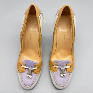 👉 Haan Collection Multi-Color Leather Boat-Shoe Inspired Pumps - Size 8.5B
